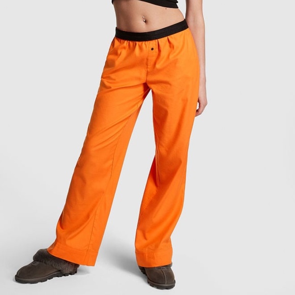 Victoria's Secret PINK Flannel Pajama Pants Orange w Skeleton Hands Large NEW - Picture 2 of 5